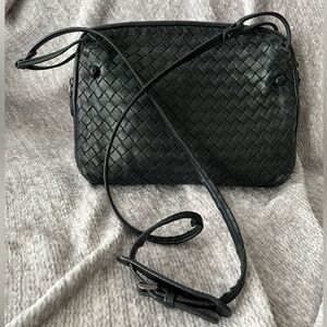 Bottega Veneta Intrecciato black leather crossbody bag